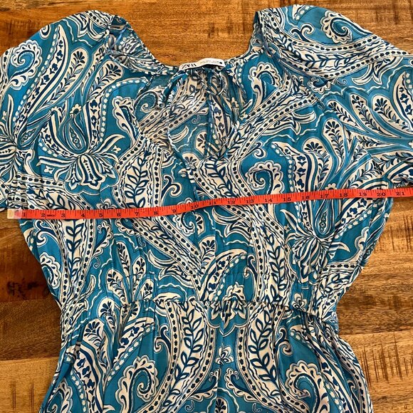 Zara Blue Paisley Floral Mini Dress L Boho Western Festival - Picture 9 of 11
